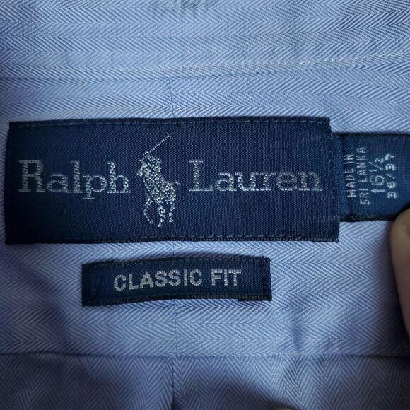 Ralph Lauren Shirt Mens 16.5 34/35 Blue Classic Fit Long Sleeve Button Down Logo - Picture 3 of 15